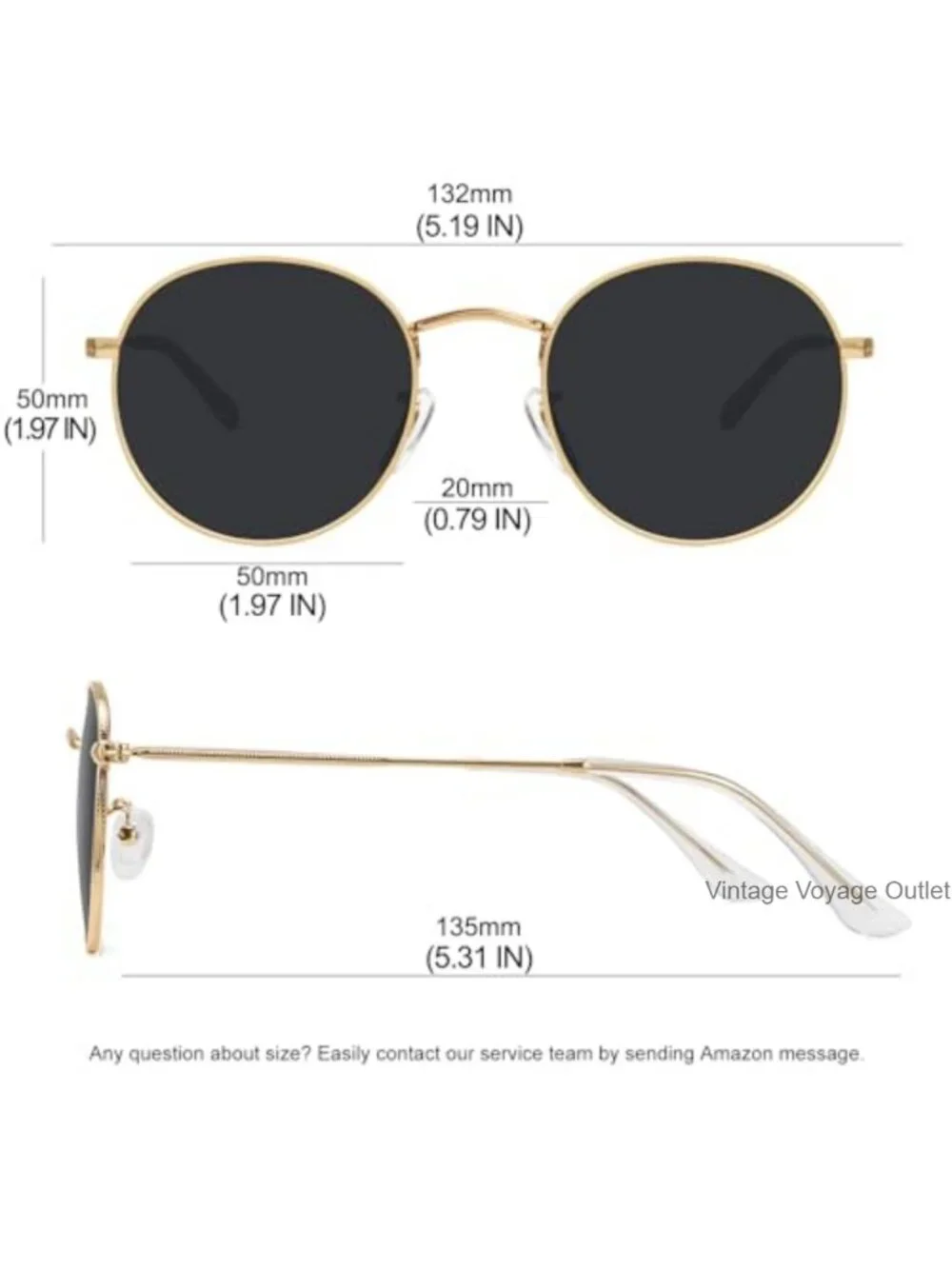 Round Polarized Sunglasses for Women Men Metal Frame UV Protection